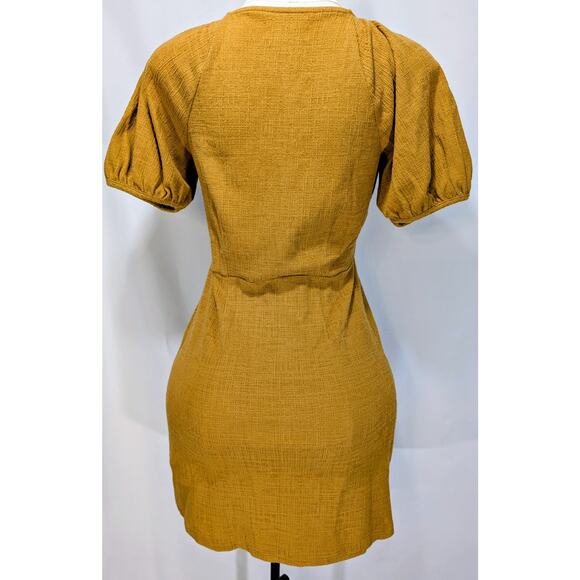 Madewell Texture & Thread Puff Sleeve Button Front Mini Dress Mustard Size S - Picture 4 of 8